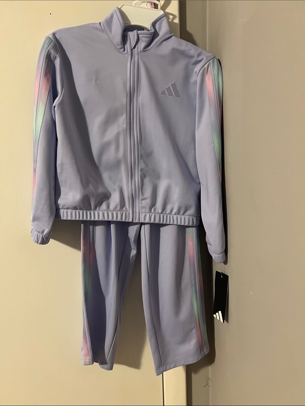 adidas Kids Lavender Track Jacket and Pants Set with Pastel Stripe Accents